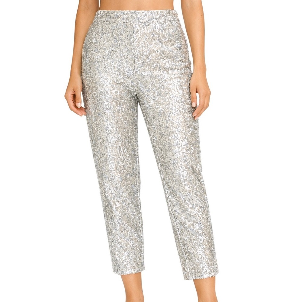 Abercrombie & Fitch Womens Silver Sequin Ankle Pants Side Zip Tapered Leg Size S